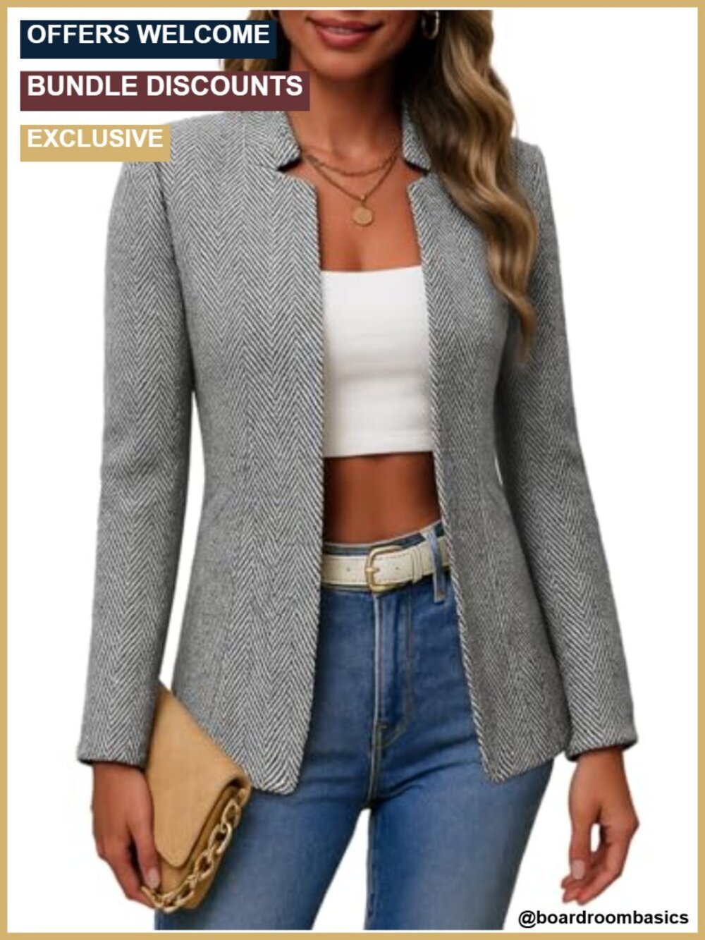 Women's Plaid Tweed Blazer, Lightweight Fully Lined, Office Work Jacket